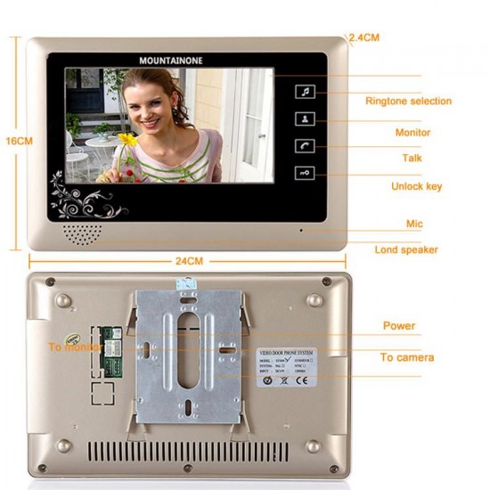 SY809MKW11 7 Inch Video Door Phone Doorbell Intercom System Night Vision Camera and Monitor