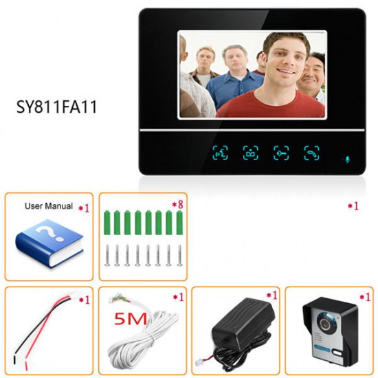 SY811FA11 7 inch TFT Touch Screen Color Video Door Phone CMOS Night Vision Camera Intercom