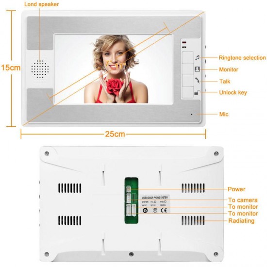 SY813FA12 7 Inch Video Door Phone Doorbell Intercom Kit 1 Camera 2 Monitor Night Vision