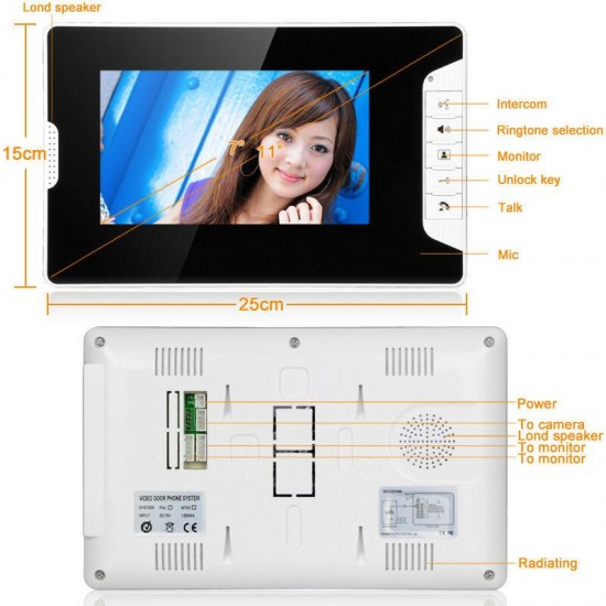 SY813MK12 7 Inch TFT LCD Video Door Phone Doorbell Intercom Kit 1 Camera 2 Monitor Night Vision