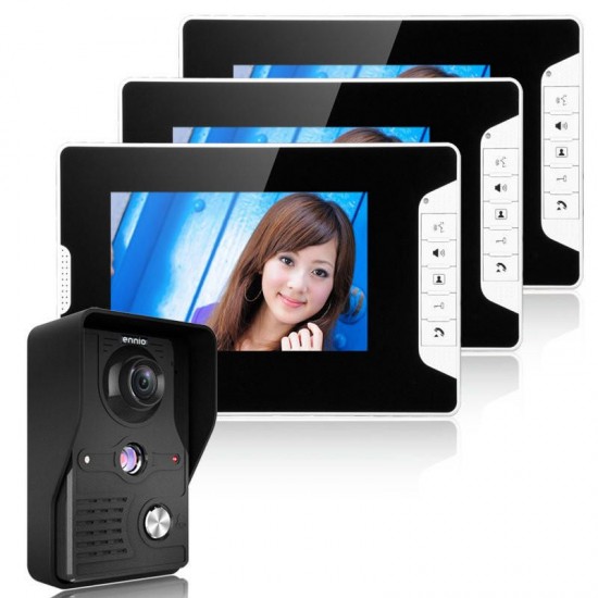 SY813MK13 7inch TFT LCD Video Door Phone Doorbell Intercom Kit 1 Camera 3 Monitors Night Vision