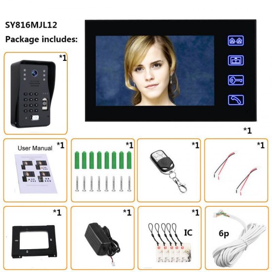 SY816MJL11 7inch Fingerprint RFID Password Video Door Phone Intercom Doorbell With Night Vision Security CCTV Camera Home Surveillance