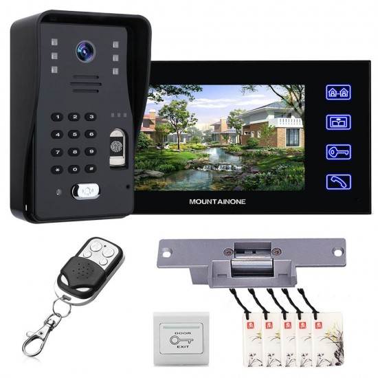 SY816MJLENO11 7inch Fingerprint RFID Password Video Door Phone Intercom Doorbell System Kit With NO Electric Strikes Lock+ Wireless Remote Control unlock SY816MJLENO11 7inch Fingerprint RFID Password Video Door Phone Intercom Doorbell System Kit With NO Electric Strikes Lock+ Wireless Remote Control unlock