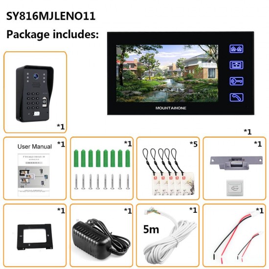 SY816MJLENO11 7inch Fingerprint RFID Password Video Door Phone Intercom Doorbell System Kit With NO Electric Strikes Lock+ Wireless Remote Control unlock