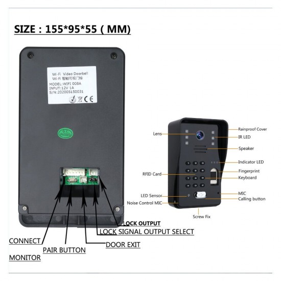 SY816MJLENO12 2 Monitors 7inch Fingerprint RFID Password Video Door Phone Intercom Doorbell System Kit With NO Electric Strikes Lock+ Wireless Remote Control Unlock