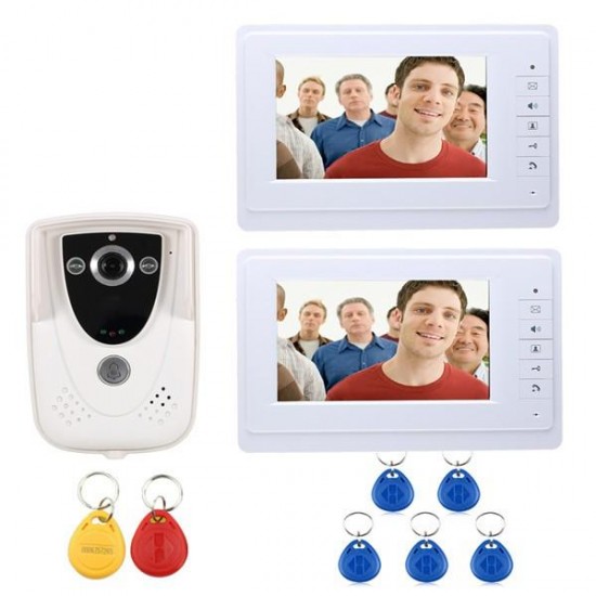 SY819FCID12 7Inch 2 Video Door Phone Doorbell Intercom Monitors with RFID Keyfob IR Camera Kit
