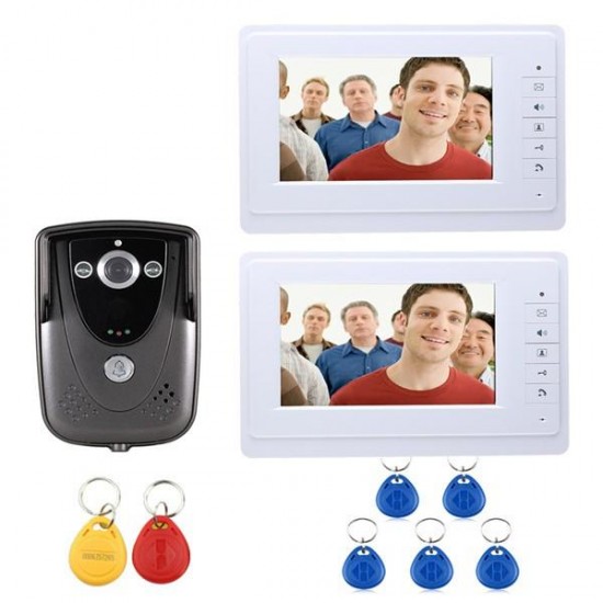 SY819FCID12 7Inch 2 Video Door Phone Doorbell Intercom Monitors with RFID Keyfob IR Camera Kit