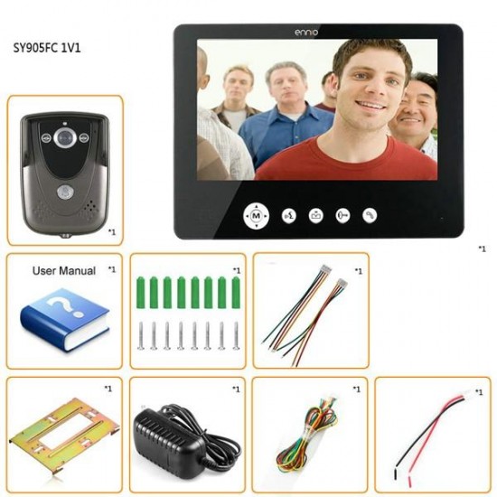 SY905FC11 Video Door Phone Doorbell Intercom Kit 900TVL IR Night Vision Camera 9 Inch TFT Screen Monitor