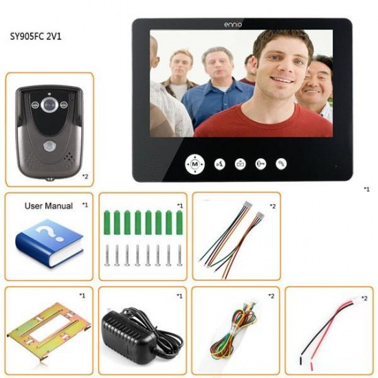 SY905FC21 Video Door Phone Doorbell Intercom Kit 900TVL IR Night Vision 2-Camera 9 Inch TFT LCD 1-Monitor