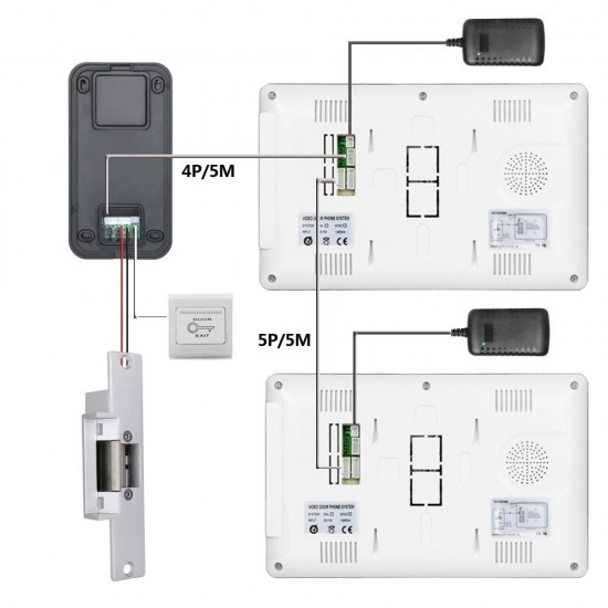 Wired 7 inch Video Door Phone Video Intercom Doorbell System 2 Monitor 1 RFID IR-CUT Camera + Electric Magnetic Lock