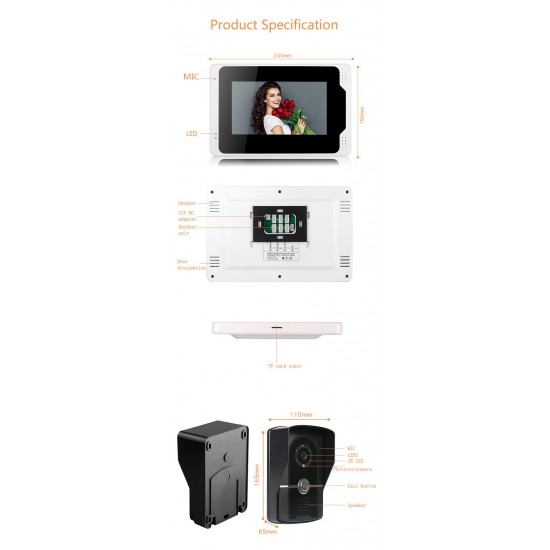 701FG12 Tuya APP Remote Unlock Visual Intercom 7 Inch 1080P Monitor Wifi Video Doorbell Door Lock Intercom System Doorbell