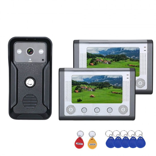 SY801QAID12 7 inch 2 Monitor Color Video Intercom Door Phone RFID System With HD Doorbell 1000TVL Camera