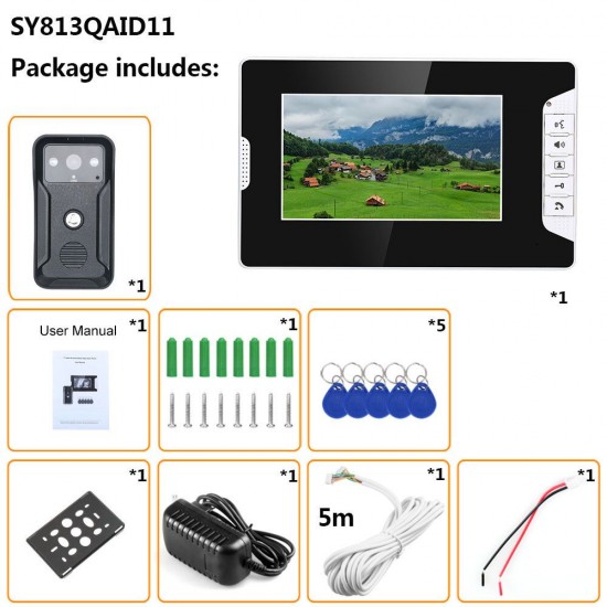 SY813QAID11 7 inch Video Intercom Door Phone RFID System With HD Doorbell 1000TVL Camera