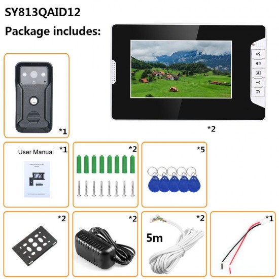 SY813QAID12 7 inch 2Monitors Video Intercom Door Phone RFID System With HD Doorbell 1000TVL Camera