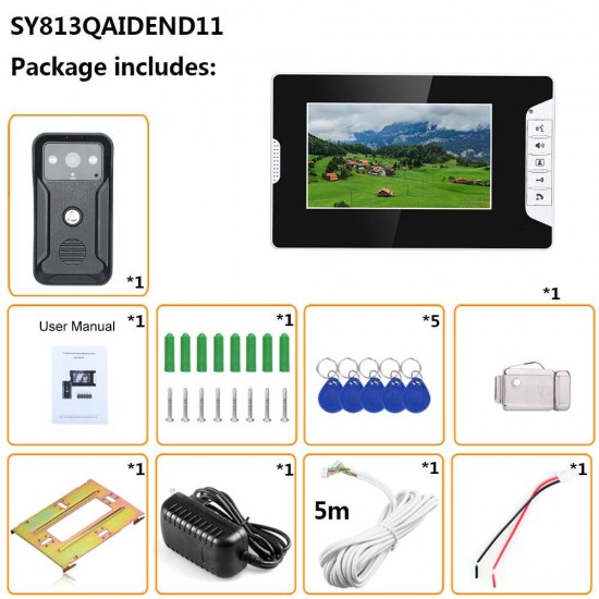 SY813QAIDEND11 7 inch Video Intercom Door Phone RFID System With HD Doorbell 1000TVL Camera with Home Stainless Steel Electronic Door Lock