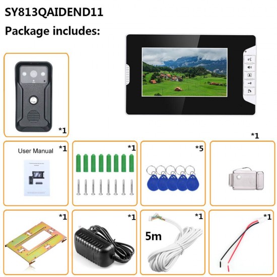 SY813QAIDEND11 7 inch Video Intercom Door Phone RFID System With HD Doorbell 1000TVL Camera with Home Stainless Steel Electronic Door Lock SY813QAIDEND11 7 inch Video Intercom Door Phone RFID System With HD Doorbell 1000TVL Camera with Home Stainless Steel Electronic Door Lock