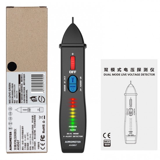 AVD07 Non-Contact Voltage Detector Teste Socket Wall AC Power Outlet Live Test Pen Indicator 12~1000V Match Multimeter