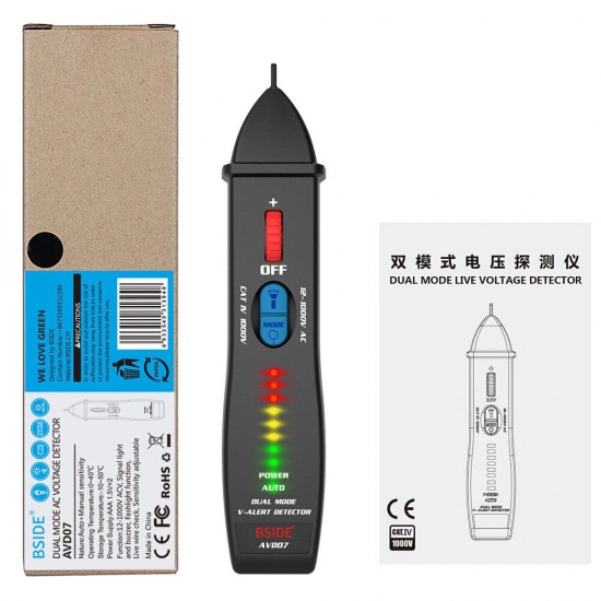 AVD07 Dual Mode Test Pen Live Voltage Detector Test Pencil 12~1000V AC Voltage Detection Non-contact AC Voltage Tester Pen AVD07 Dual Mode Test Pen Live Voltage Detector Test Pencil 12~1000V AC Voltage Detection Non-contact AC Voltage Tester Pen