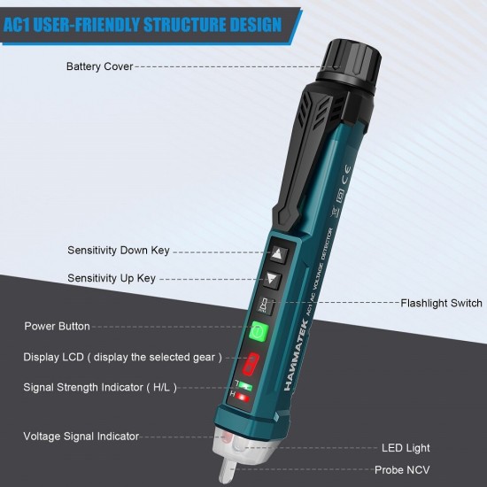 AC1 Non-Contact Voltage Test Pen AC Voltage Detectors Voltage Indicator Finder Tester Volt Meter Electric Test Pencil