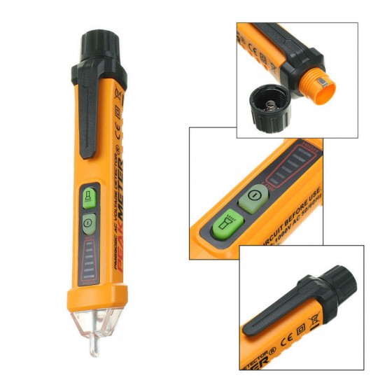 PM8908C 12V-1000V Intelligent Non-contact AC Voltage Detector Tester Detecting Pen with Flash Light