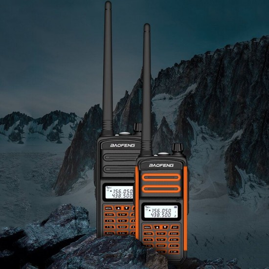 2PCS BF-S5plus 18W Waterproof UV Dual Band Handheld Radio Walkie Talkie Flashlight Hiking Interphone Orange US Plug
