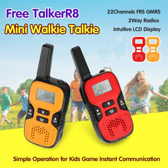2PCS R8 Two Way Radio Walkie Talkie 22 Channels FRS GMRS UHF Handheld Kids Mini Walkie Talkie