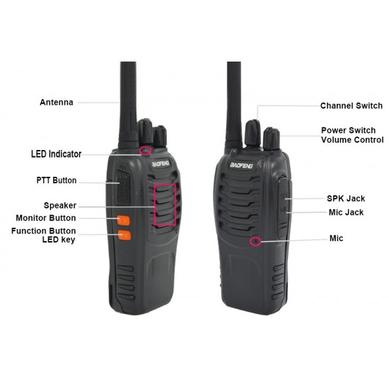 2Pcs/set BF-888S Walkie Talkie Portable Radio Station BF888s 5W BF 888S Comunicador Transmitter Transceiver Radio Set