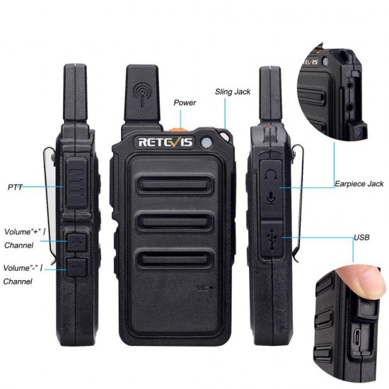 2pcs A9160 Black RT619 Mini Walkie-Talkie Station Scrambler Ultrathin Fuselage