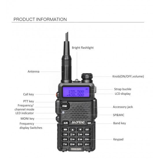 DM-5R Intercom Walkie Talkie DMR Digital Radio UV5R Upgraded Version VHF UHF 136-174MHZ/400-480MHZ DM-5R Intercom Walkie Talkie DMR Digital Radio UV5R Upgraded Version VHF UHF 136-174MHZ/400-480MHZ