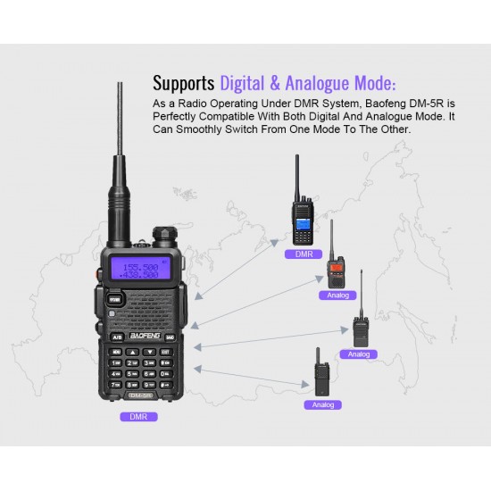 DM-5R Intercom Walkie Talkie DMR Digital Radio UV5R Upgraded Version VHF UHF 136-174MHZ/400-480MHZ DM-5R Intercom Walkie Talkie DMR Digital Radio UV5R Upgraded Version VHF UHF 136-174MHZ/400-480MHZ