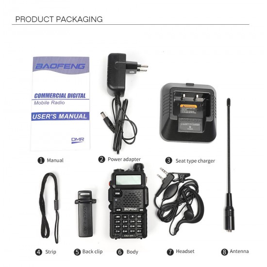DM-5R Intercom Walkie Talkie DMR Digital Radio UV5R Upgraded Version VHF UHF 136-174MHZ/400-480MHZ DM-5R Intercom Walkie Talkie DMR Digital Radio UV5R Upgraded Version VHF UHF 136-174MHZ/400-480MHZ