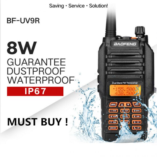 UV-9R Walkie Talkie IP67 Waterproof Dual Band 136-174/400-520MHz Ham Radio 8W 10KM Range