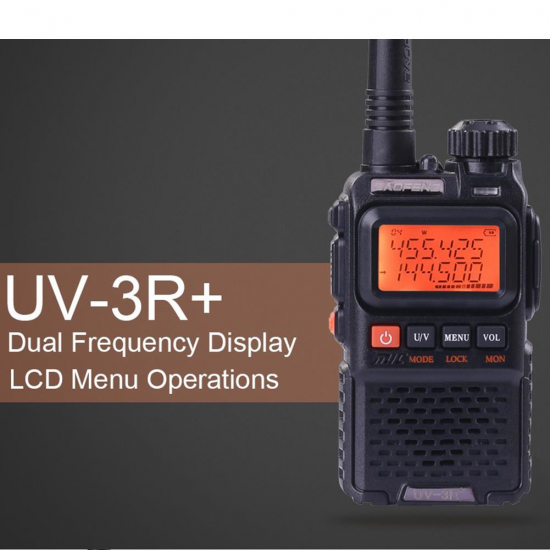 UV3R Plus Mini Walkie Talkie Intercom UHF VHF Dual Band Dual Display Full Channels FM Radio Flashlight