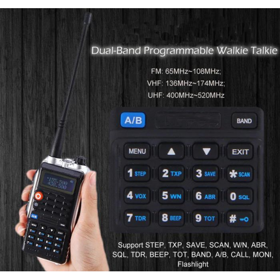 UV82 PLUS VHF/ UHF Dual Band Walkie Talkie Two-way Radio FM Transceiver With Flashlight