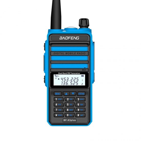 X3-Plus 18W 9500mAh Walkie Talkie 20 KM Tri-band Radio Waterproof UHF/VHF 9500mah Transceiver 76-108MHz Radio Transmitter Blue with Flashlight