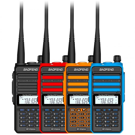X3-Plus 18W 9500mAh Walkie Talkie 20 KM Tri-band Radio Waterproof UHF/VHF 9500mah Transceiver 76-108MHz Radio Transmitter Blue with Flashlight