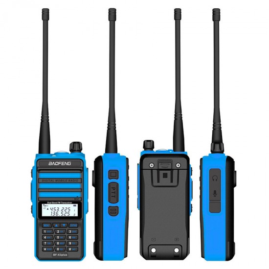 X3-Plus 18W 9500mAh Walkie Talkie 20 KM Tri-band Radio Waterproof UHF/VHF 9500mah Transceiver 76-108MHz Radio Transmitter Blue with Flashlight