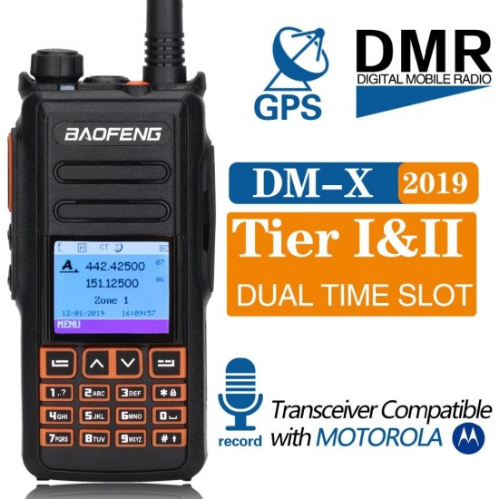 DM-X Digital Walkie Talkie GPS Record Tier 1&2 Dual Band Dual Time Slot DMR Analog Two Way Audio