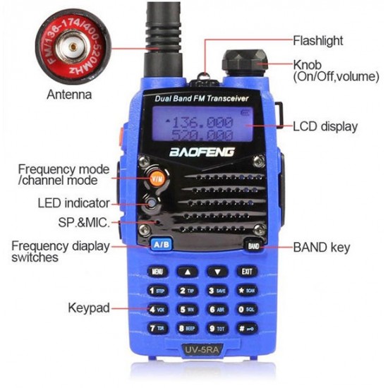 UV-5RA Blue Dual Band Handheld Transceiver Radio Walkie Talkie UV-5RA Blue Dual Band Handheld Transceiver Radio Walkie Talkie