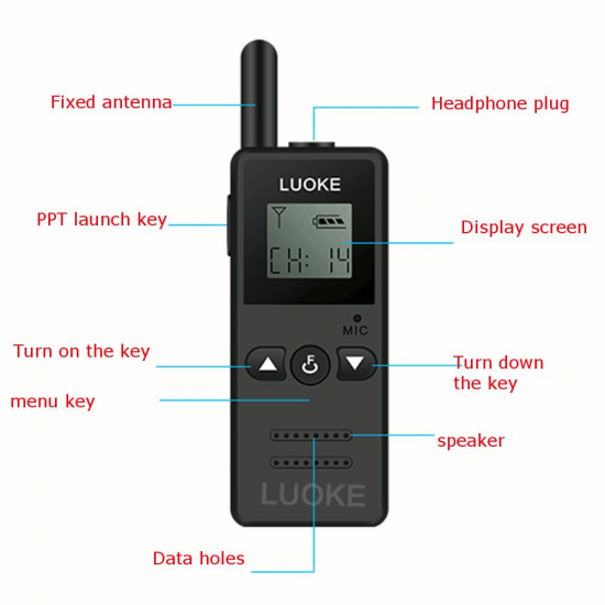 V-8 Mini Walkie Talkie Intercom 16 Channel 400-470MHz FM Transceiver One Way Radio For Hotel