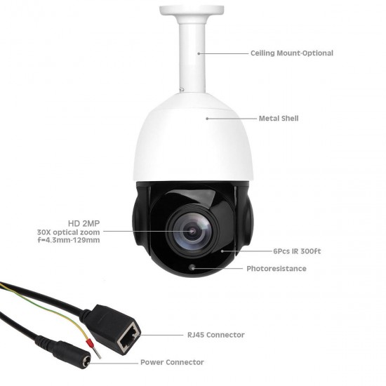 1080P 30X Zoom POE 2.0MP PTZ Wired Camera System Pan/Tilt Speed Dome Camera Audio Waterproof Home Security Cameras 1080P 30X Zoom POE 2.0MP PTZ Wired Camera System Pan/Tilt Speed Dome Camera Audio Waterproof Home Security Cameras