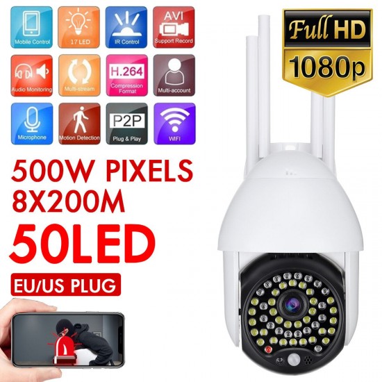 1080P HD IP CCTV Camera Surveillance Outdoor Wi-Fi PTZ 5MP 50LED Security IR Camera