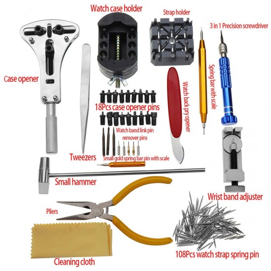 168Pcs Set of Repair Tool Watch Clock Repair Kit Opener Link Pin Remover Set Spring Bar Watchmaker 168Pcs Set of Repair Tool Watch Clock Repair Kit Opener Link Pin Remover Set Spring Bar Watchmaker
