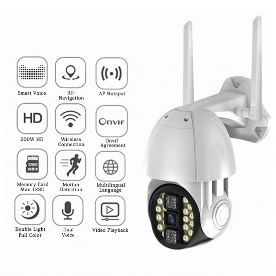 200W 1080P HD Wifi Camera PTZ Security Smart Cam Monitor Outdoor Two-Way Audio