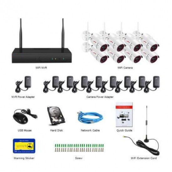 1080P 8CH NVR Audio Record Outdoor Night Vision CCTV Camera Video Surveillance System