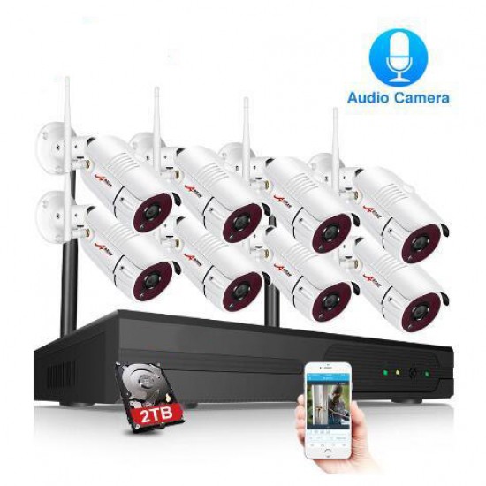 1080P 8CH NVR Audio Record Outdoor Night Vision CCTV Camera Video Surveillance System