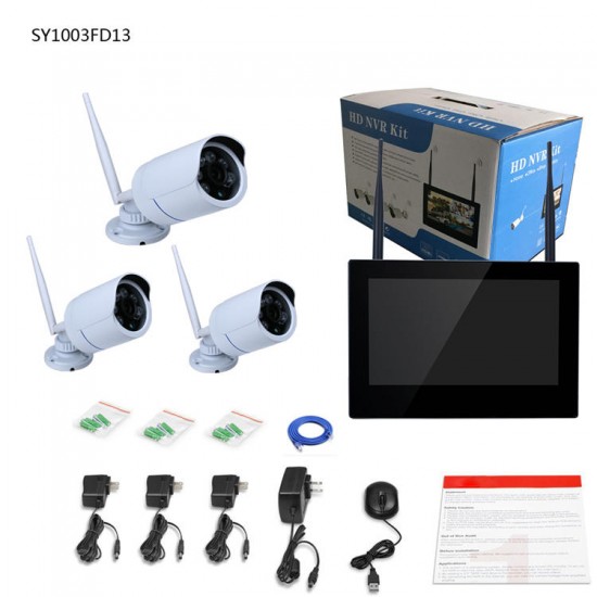 SY1003FD13 10 inch TFT 4CH 960P Wireless DVR Video Security Three Waterproof IP Cameras