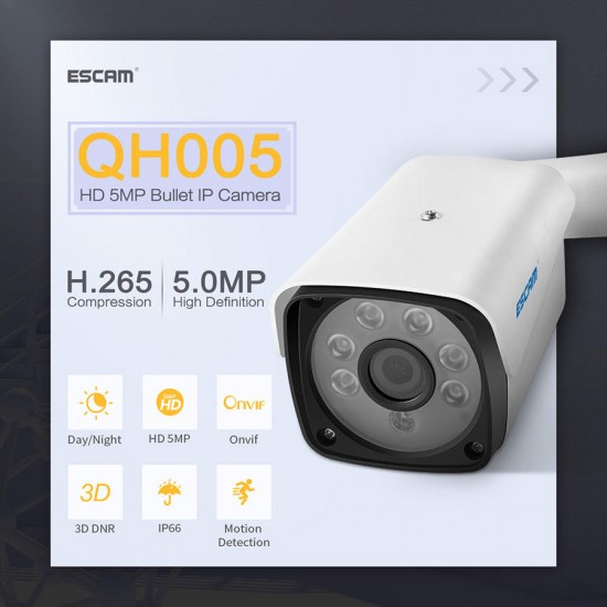 QH005 5MP ONVIF H.265 P2P IR Outdoor IP Camera with Smart Analysis Function Night Vision Motion Detect