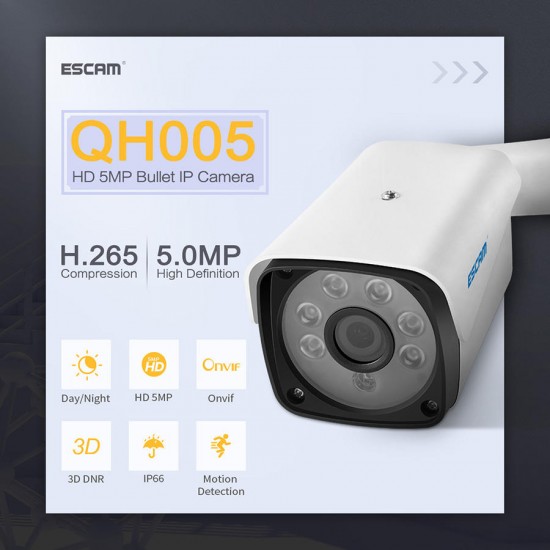 QH005 5MP ONVIF H.265 P2P IR Outdoor IP Camera with Smart Analysis Function Night Vision Motion Detect QH005 5MP ONVIF H.265 P2P IR Outdoor IP Camera with Smart Analysis Function Night Vision Motion Detect