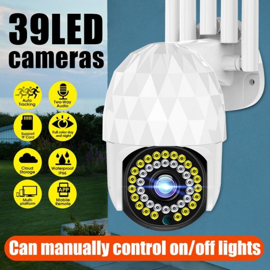 1080P 39 LED Outdoor PTZ IP Camera Two Way Audio Wifi Camera Auto Waterproof Night Vision CCTV Video Surveillance 1080P 39 LED Outdoor PTZ IP Camera Two Way Audio Wifi Camera Auto Waterproof Night Vision CCTV Video Surveillance